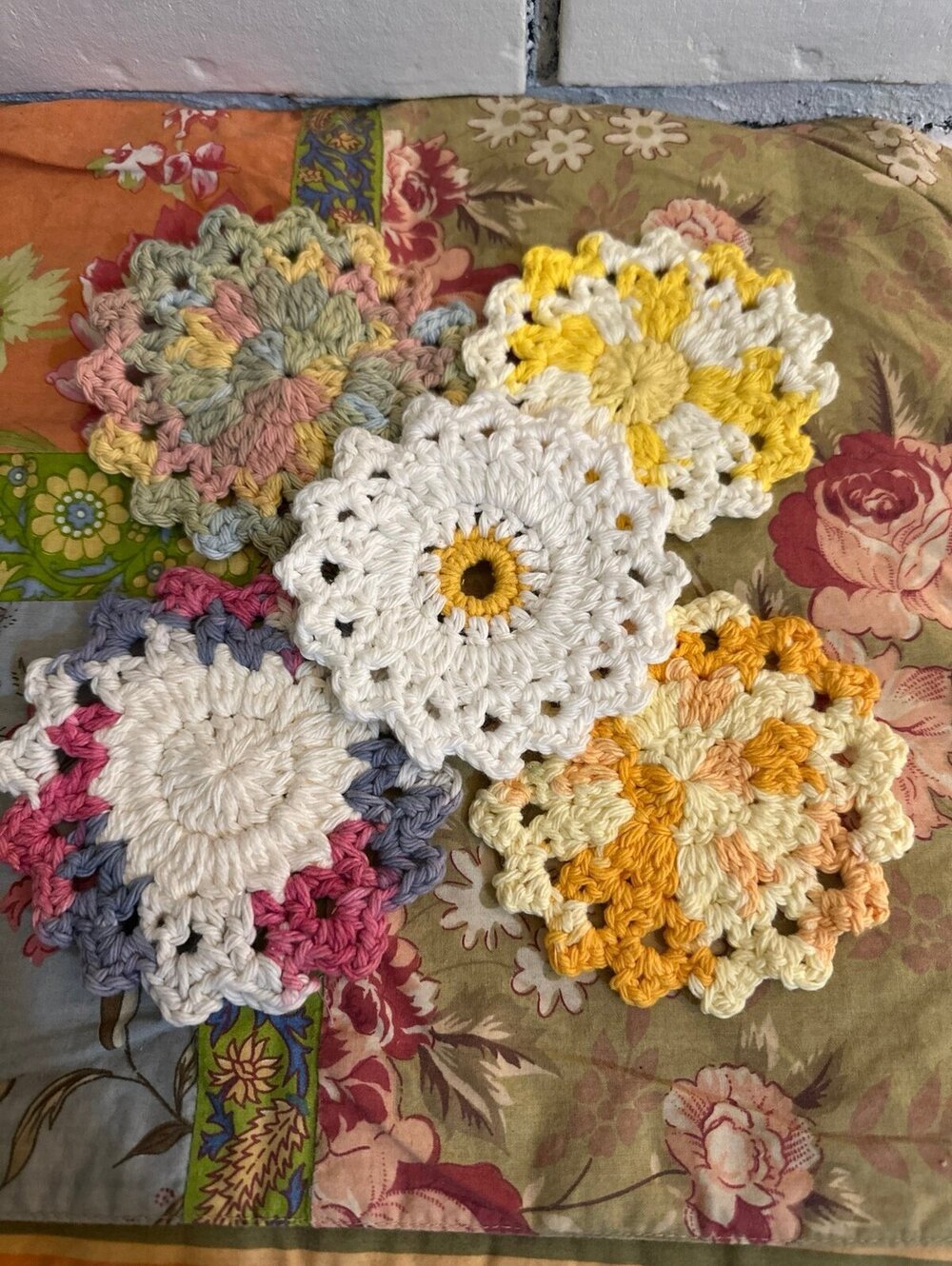 Handmade Spring Crochet Coasters Decor